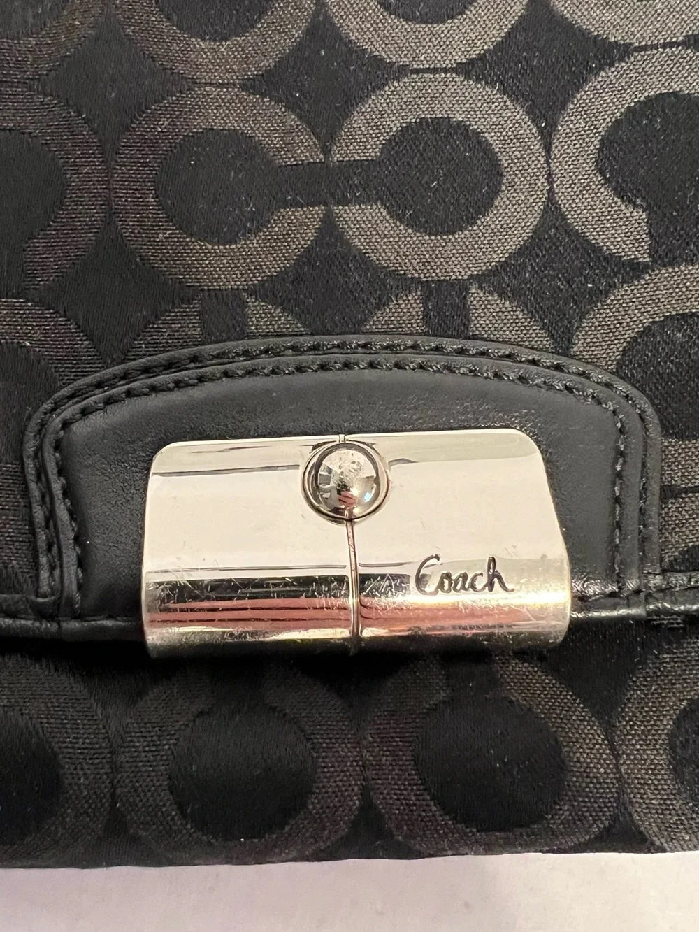 Coach Kristin Signature Op Art Black Jacquard Wristlet Clutch Bag